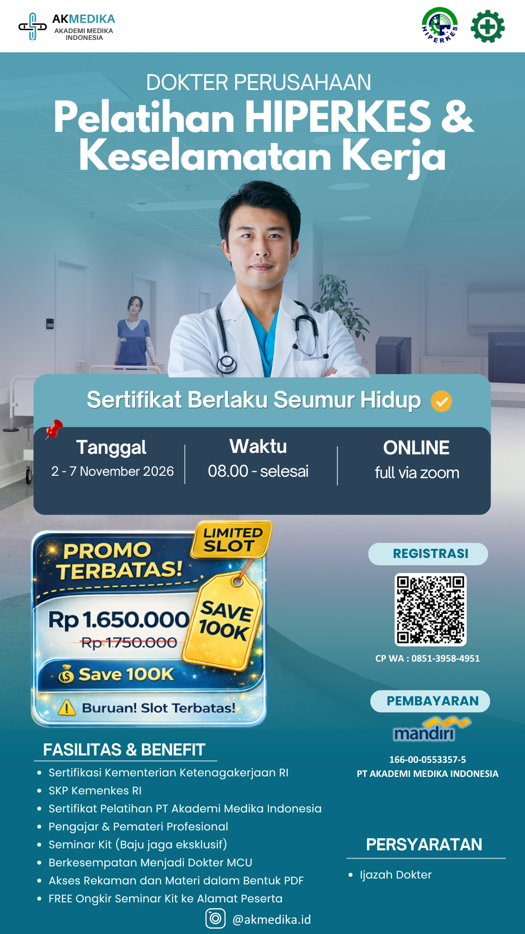 Poster Pelatihan Hiperkes dan Keselamatan Kerja Dokter Periode November