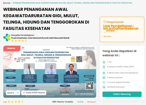Poster Webinar Penanganan Awal Kegawatdaruratan Gigi, Mulut, Hidung dan Tenggorokan di Fasilitas Kesehatan
